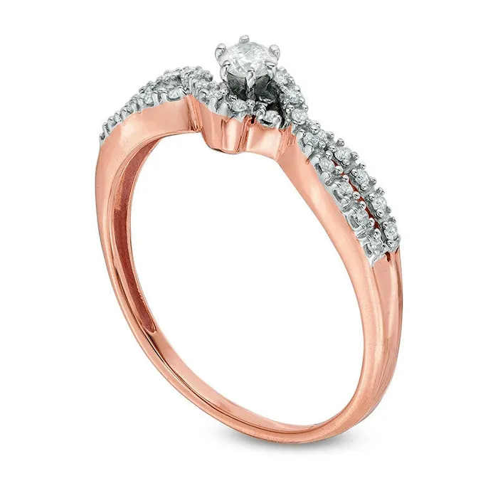 025 CT TW Natural Diamond Twist Shank Promise Ring in Solid 10K Rose Gold Goldia Rings 025 CT TW Natural Diamond Twist Shank Promise Ring in Solid 10K Rose Gold Goldia Rings