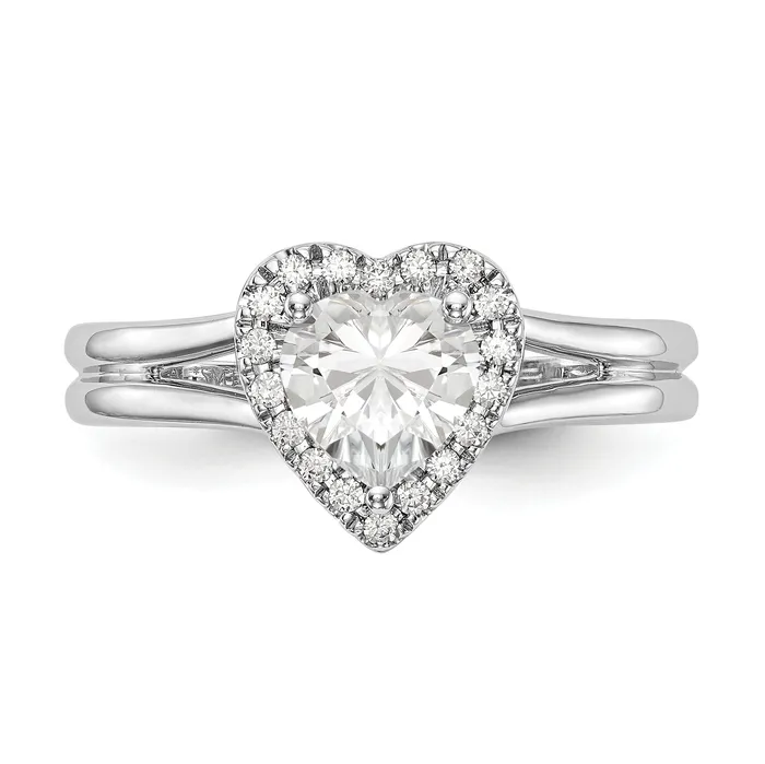 025ct CZ Solid Real 14K White Gold Heart Halo Split Shank Engagement Ring Goldia Rings