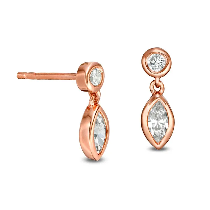033 CT TW Marquise Diamond BezelSet Drop Earrings in 10K Rose Gold Goldia Earrings 033 CT TW Marquise Diamond BezelSet Drop Earrings in 10K Rose Gold Goldia Earrings