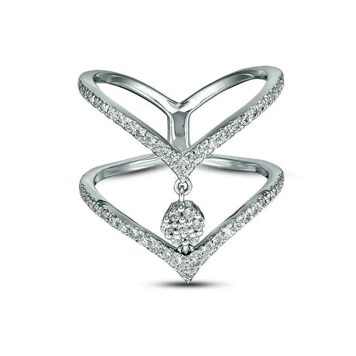 038 CT TW Composite Natural Diamond Double Chevron Open Shank Ring in Solid 10K White Gold Size 7 Goldia Rings