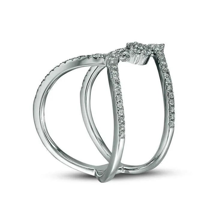 038 CT TW Composite Natural Diamond Double Chevron Open Shank Ring in Solid 10K White Gold Size 7 Goldia Rings 038 CT TW Composite Natural Diamond Double Chevron Open Shank Ring in Solid 10K White Gold Size 7 Goldia Rings