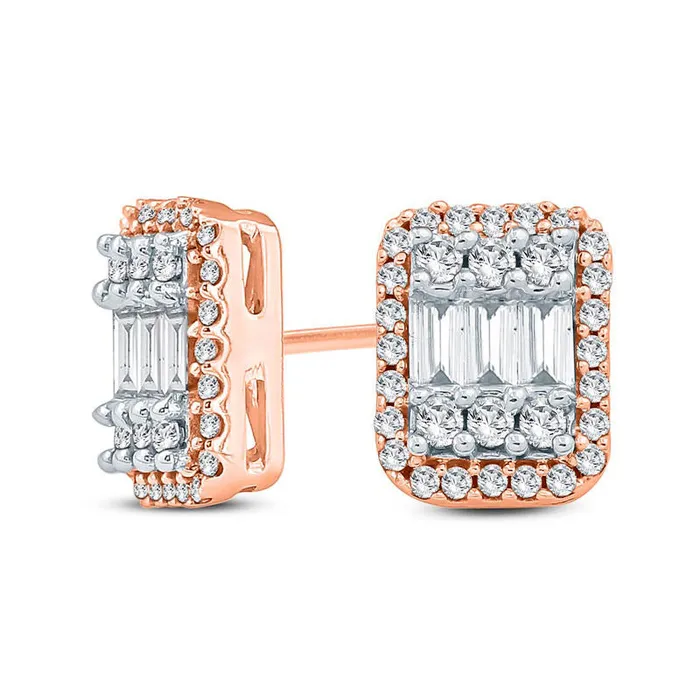 05 CT TW Composite Baguette and Round Diamond Cushion Frame Stud Earrings in 10K Rose Gold Goldia Earrings 05 CT TW Composite Baguette and Round Diamond Cushion Frame Stud Earrings in 10K Rose Gold Goldia Earrings