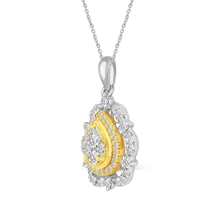 05 CT TW Composite Pear Natural Diamond Ornate Frame Pendant in 14K TwoTone Gold Goldia Necklaces 05 CT TW Composite Pear Natural Diamond Ornate Frame Pendant in 14K TwoTone Gold Goldia Necklaces