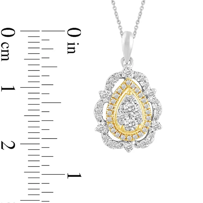 05 CT TW Composite Pear Natural Diamond Ornate Frame Pendant in 14K TwoTone Gold Goldia Necklaces 05 CT TW Composite Pear Natural Diamond Ornate Frame Pendant in 14K TwoTone Gold Goldia Necklaces
