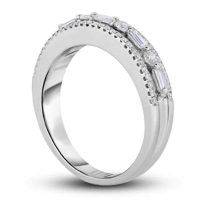 050 CT TW Baguette and Round Natural Diamond Alternating MultiRow Band in Solid 14K White Gold Goldia Rings 050 CT TW Baguette and Round Natural Diamond Alternating MultiRow Band in Solid 14K White Gold Goldia Rings