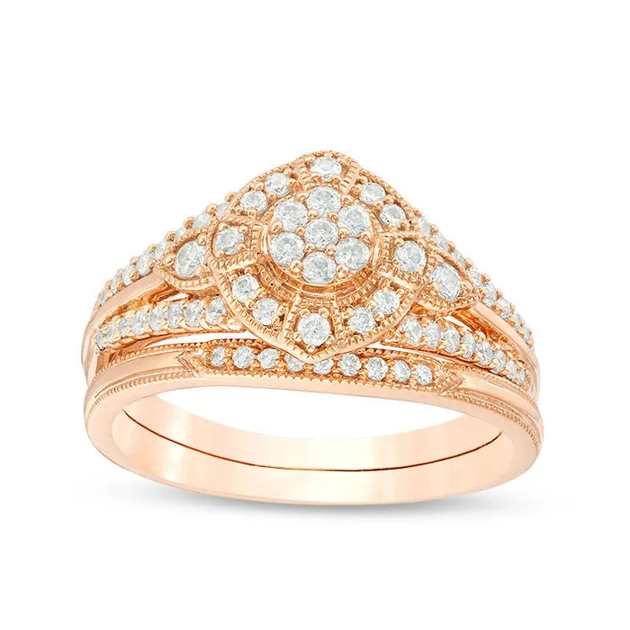 050 CT TW Composite Natural Diamond Frame Antique VintageStyle Bridal Engagement Ring Set in Solid 10K Rose Gold Goldia Rings 050 CT TW Composite Natural Diamond Frame Antique VintageStyle Bridal Engagement Ring Set in Solid 10K Rose Gold Goldia Rings
