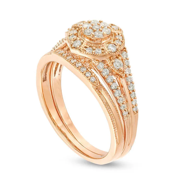 050 CT TW Composite Natural Diamond Frame Antique VintageStyle Bridal Engagement Ring Set in Solid 10K Rose Gold Goldia Rings 050 CT TW Composite Natural Diamond Frame Antique VintageStyle Bridal Engagement Ring Set in Solid 10K Rose Gold Goldia Rings