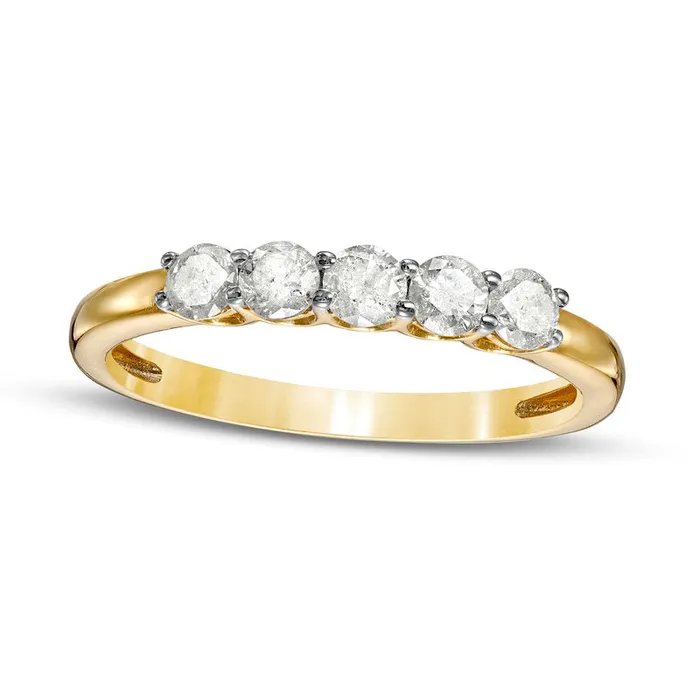 050 CT TW Natural Diamond Five Stone Anniversary Band in Solid 10K Yellow Gold Goldia Rings 050 CT TW Natural Diamond Five Stone Anniversary Band in Solid 10K Yellow Gold Goldia Rings