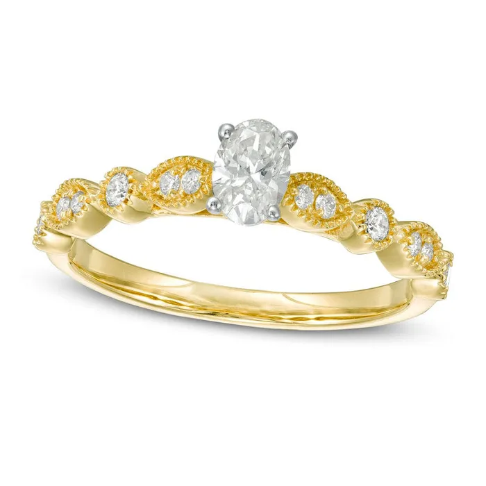 050 CT TW Oval Natural Diamond with Marquise Shapes Antique VintageStyle Engagement Ring in Solid 10K Yellow Gold Goldia Rings 050 CT TW Oval Natural Diamond with Marquise Shapes Antique VintageStyle Engagement Ring in Solid 10K Yellow Gold Goldia Rings