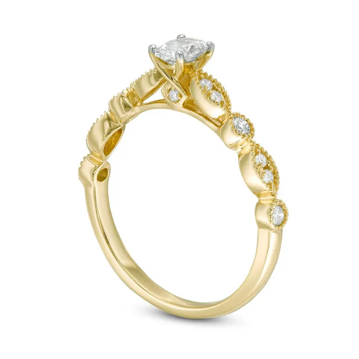 050 CT TW Oval Natural Diamond with Marquise Shapes Antique VintageStyle Engagement Ring in Solid 10K Yellow Gold Goldia Rings 050 CT TW Oval Natural Diamond with Marquise Shapes Antique VintageStyle Engagement Ring in Solid 10K Yellow Gold Goldia Rings