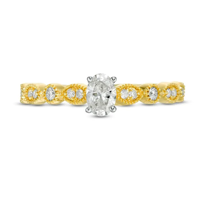 050 CT TW Oval Natural Diamond with Marquise Shapes Antique VintageStyle Engagement Ring in Solid 10K Yellow Gold Goldia Rings 050 CT TW Oval Natural Diamond with Marquise Shapes Antique VintageStyle Engagement Ring in Solid 10K Yellow Gold Goldia Rings