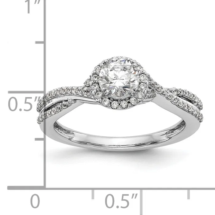 050ct CZ Solid Real 14K White Gold Round Halo Engagement Ring Goldia Rings