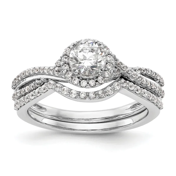 050ct CZ Solid Real 14K White Gold Round Halo Engagement Ring Goldia Rings