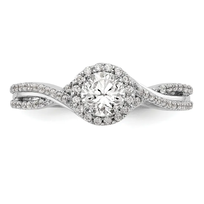 050ct CZ Solid Real 14K White Gold Round Halo Engagement Ring Goldia Rings
