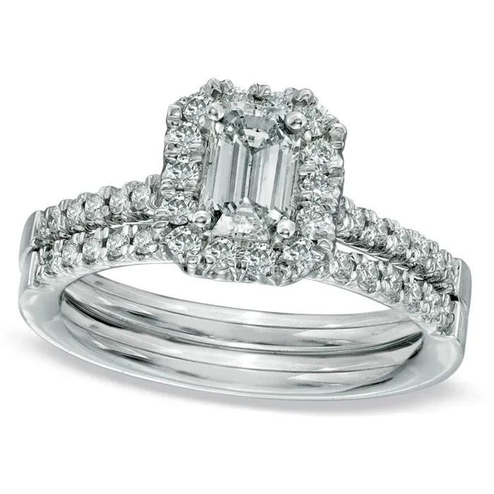 063 CT TW EmeraldCut Natural Diamond Frame Bridal Engagement Ring Set in Solid 14K White Gold Goldia Rings 063 CT TW EmeraldCut Natural Diamond Frame Bridal Engagement Ring Set in Solid 14K White Gold Goldia Rings
