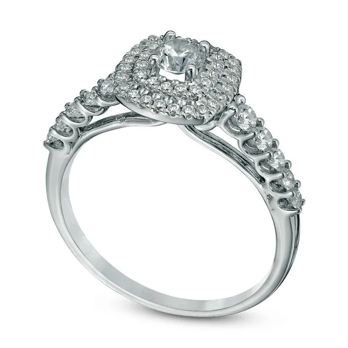 063 CT TW Natural Diamond Double Square Frame Engagement Ring in Solid 10K White Gold Goldia Rings 063 CT TW Natural Diamond Double Square Frame Engagement Ring in Solid 10K White Gold Goldia Rings