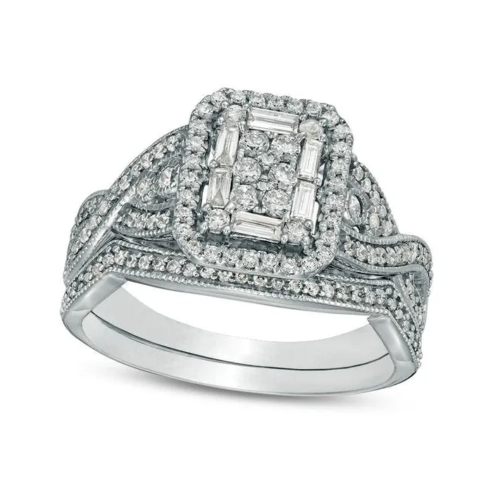 075 CT TW Composite Natural Diamond Hexagon Frame Antique VintageStyle Twist Bridal Engagement Ring Set in Solid 10K White Gold Goldia Rings 075 CT TW Composite Natural Diamond Hexagon Frame Antique VintageStyle Twist Bridal Engagement Ring Set in Solid 10K White Gold Goldia Rings