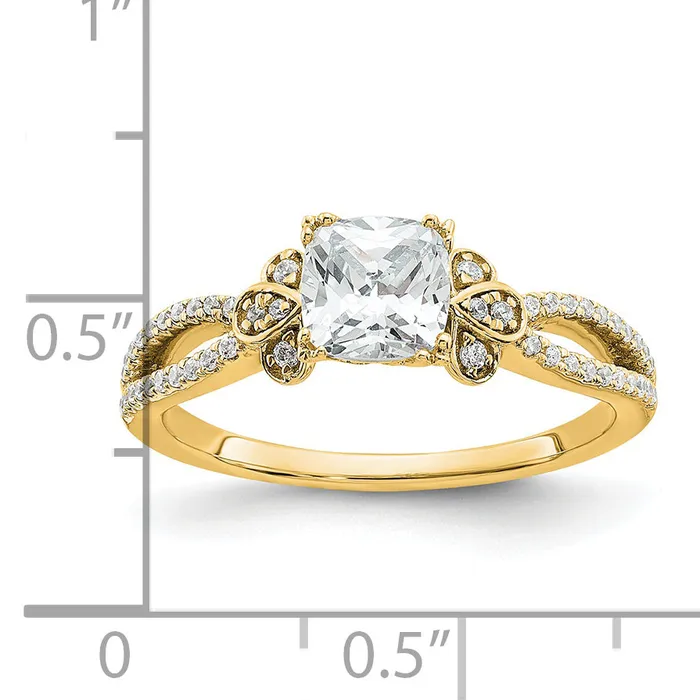075ct CZ Solid Real 14k Polish 34ct Cushion Split Shank Engage Dia Ring Goldia Rings