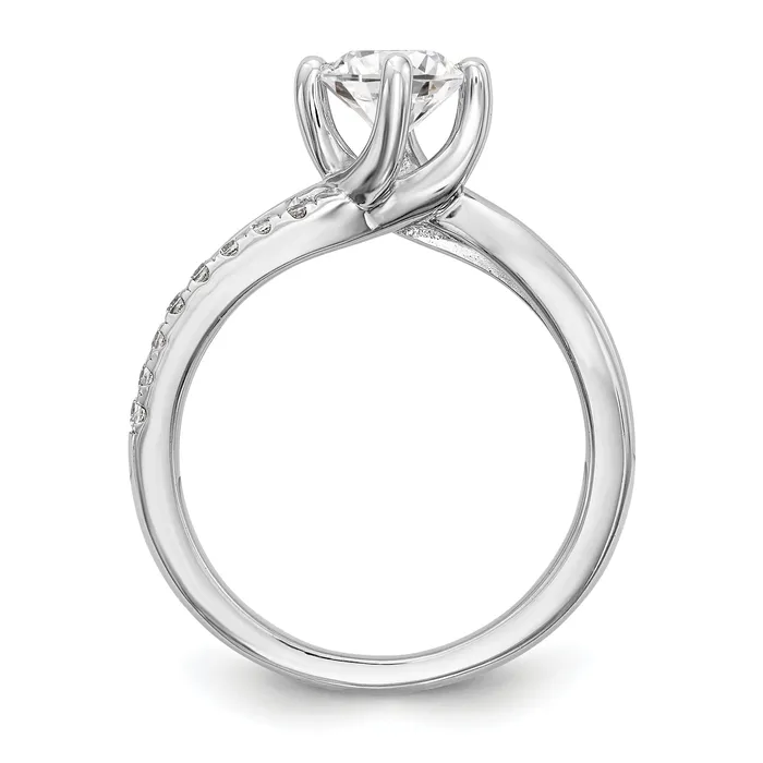 075ct CZ Solid Real 14k White Gold Round ByPass Engagement Ring Goldia Rings