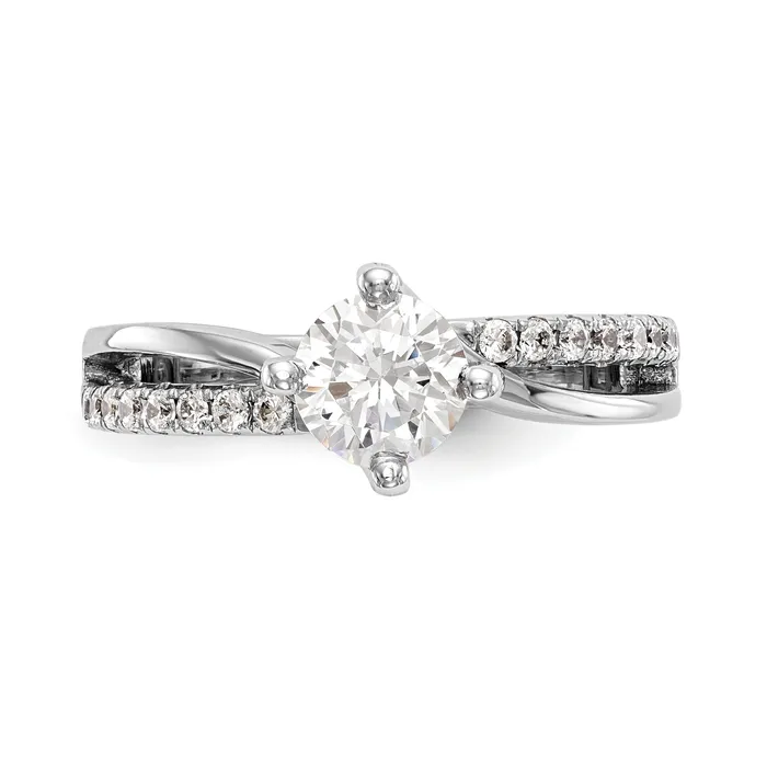 075ct CZ Solid Real 14k White Gold Round ByPass Engagement Ring Goldia Rings