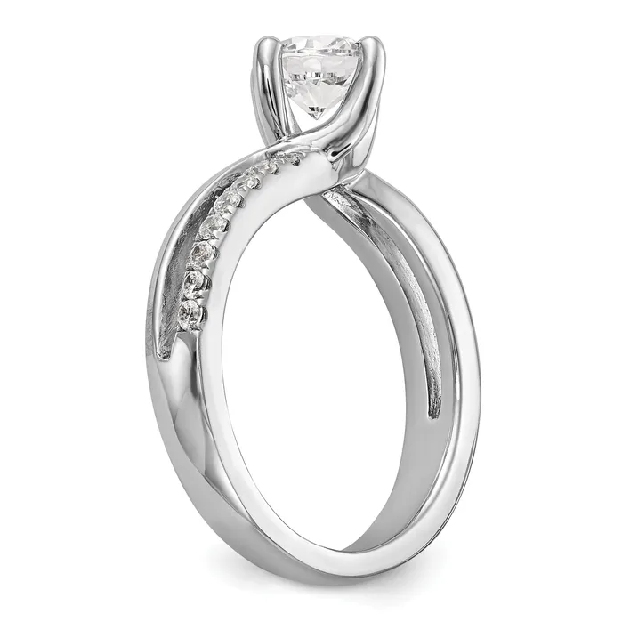 075ct CZ Solid Real 14k White Gold Round ByPass Engagement Ring Goldia Rings