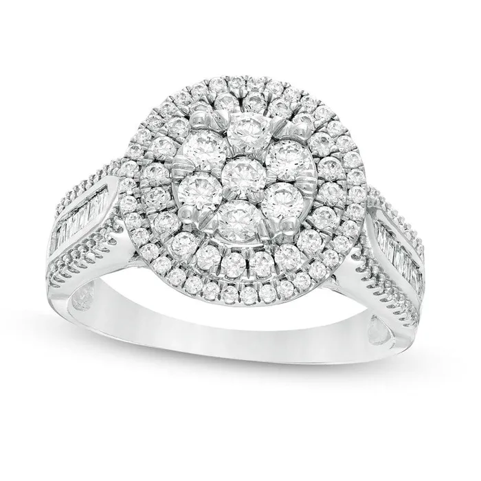 10 CT TW Baguette and Round Natural Diamond Double Frame MultiRow Engagement Ring in Solid 10K White Gold Goldia Rings 10 CT TW Baguette and Round Natural Diamond Double Frame MultiRow Engagement Ring in Solid 10K White Gold Goldia Rings