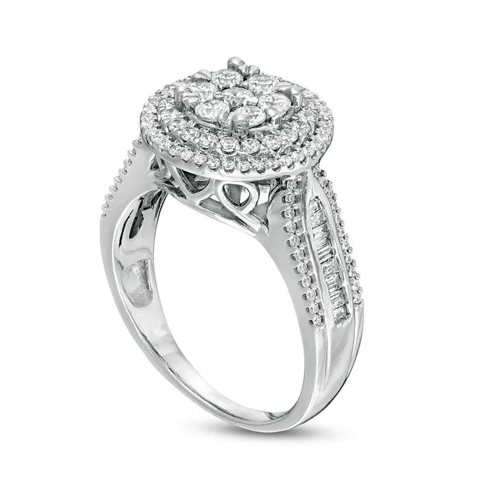 10 CT TW Baguette and Round Natural Diamond Double Frame MultiRow Engagement Ring in Solid 10K White Gold Goldia Rings 10 CT TW Baguette and Round Natural Diamond Double Frame MultiRow Engagement Ring in Solid 10K White Gold Goldia Rings