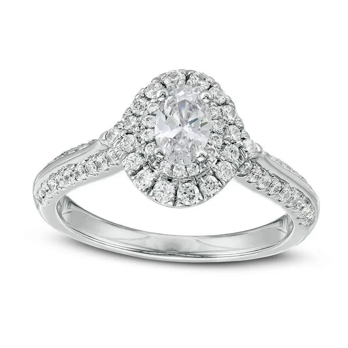 10 CT TW Certified Oval Natural Diamond Double Frame Engagement Ring in Solid 14K White Gold ISI2 Goldia Rings 10 CT TW Certified Oval Natural Diamond Double Frame Engagement Ring in Solid 14K White Gold ISI2 Goldia Rings
