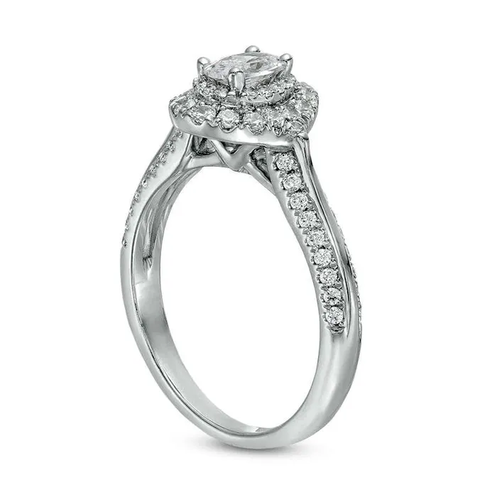 10 CT TW Certified Oval Natural Diamond Double Frame Engagement Ring in Solid 14K White Gold ISI2 Goldia Rings 10 CT TW Certified Oval Natural Diamond Double Frame Engagement Ring in Solid 14K White Gold ISI2 Goldia Rings