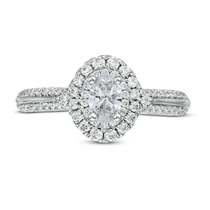 10 CT TW Certified Oval Natural Diamond Double Frame Engagement Ring in Solid 14K White Gold ISI2 Goldia Rings 10 CT TW Certified Oval Natural Diamond Double Frame Engagement Ring in Solid 14K White Gold ISI2 Goldia Rings