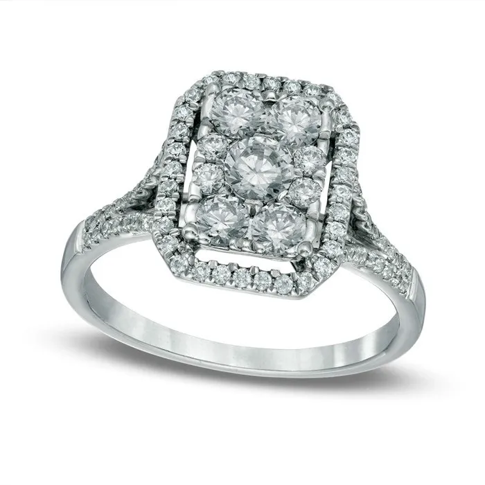 10 CT TW Composite Natural Diamond Rectangular Frame Ring in Solid 10K White Gold Goldia Rings 10 CT TW Composite Natural Diamond Rectangular Frame Ring in Solid 10K White Gold Goldia Rings