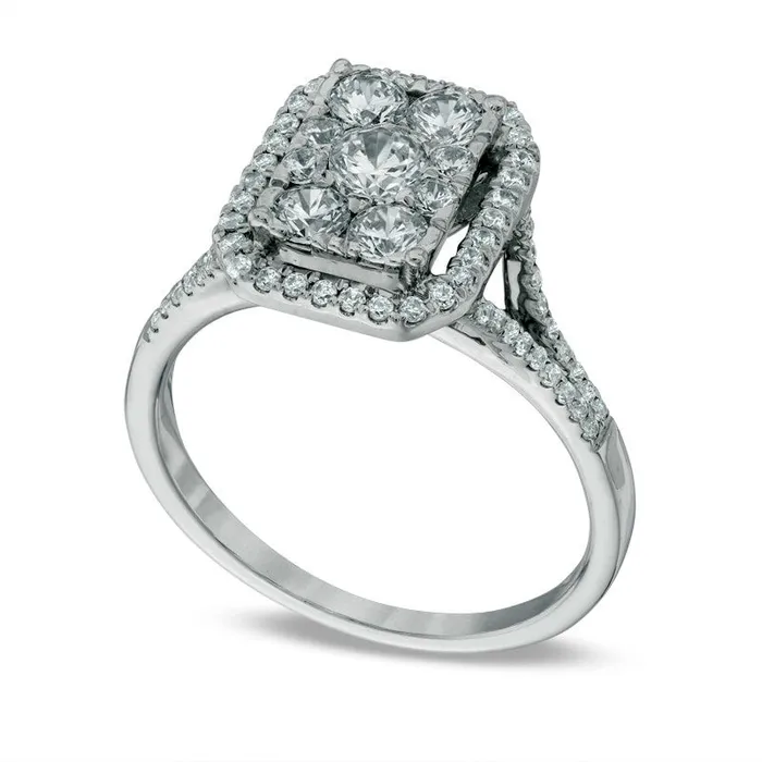 10 CT TW Composite Natural Diamond Rectangular Frame Ring in Solid 10K White Gold Goldia Rings 10 CT TW Composite Natural Diamond Rectangular Frame Ring in Solid 10K White Gold Goldia Rings
