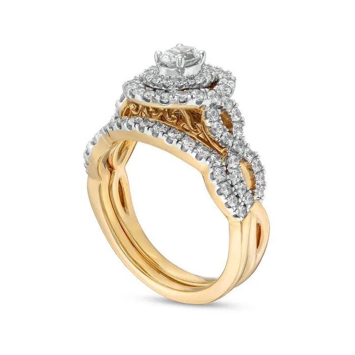 10 CT TW Oval Natural Diamond Double Frame Twist Shank Bridal Engagement Ring Set in Solid 14K Gold Goldia Rings 10 CT TW Oval Natural Diamond Double Frame Twist Shank Bridal Engagement Ring Set in Solid 14K Gold Goldia Rings