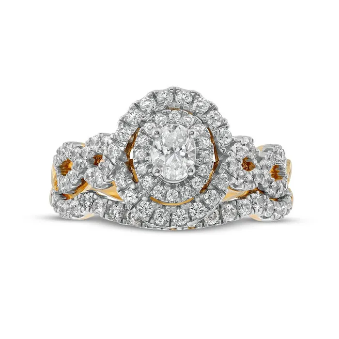 10 CT TW Oval Natural Diamond Double Frame Twist Shank Bridal Engagement Ring Set in Solid 14K Gold Goldia Rings 10 CT TW Oval Natural Diamond Double Frame Twist Shank Bridal Engagement Ring Set in Solid 14K Gold Goldia Rings