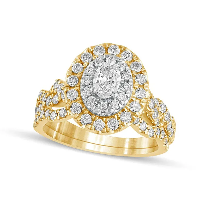 15 CT TW Oval Natural Diamond Double Frame MultiRow Bridal Engagement Ring Set in Solid 10K Yellow Gold Goldia Rings 15 CT TW Oval Natural Diamond Double Frame MultiRow Bridal Engagement Ring Set in Solid 10K Yellow Gold Goldia Rings