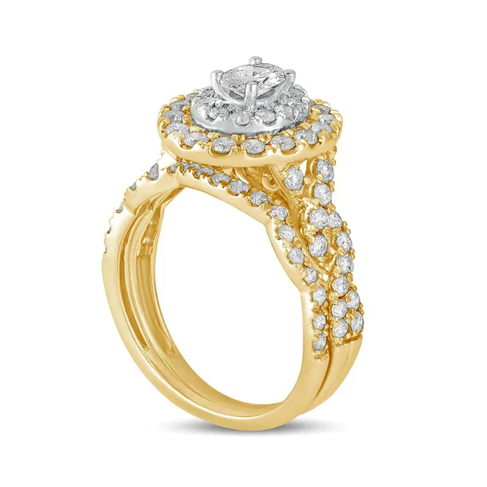 15 CT TW Oval Natural Diamond Double Frame MultiRow Bridal Engagement Ring Set in Solid 10K Yellow Gold Goldia Rings 15 CT TW Oval Natural Diamond Double Frame MultiRow Bridal Engagement Ring Set in Solid 10K Yellow Gold Goldia Rings