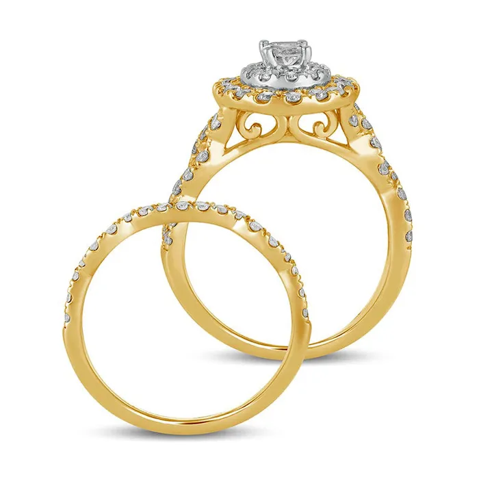15 CT TW Oval Natural Diamond Double Frame MultiRow Bridal Engagement Ring Set in Solid 10K Yellow Gold Goldia Rings 15 CT TW Oval Natural Diamond Double Frame MultiRow Bridal Engagement Ring Set in Solid 10K Yellow Gold Goldia Rings