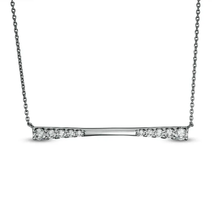 1 CT TW Journey Natural Diamond Sideways Bar Necklace in 10K White Gold Goldia Necklaces
