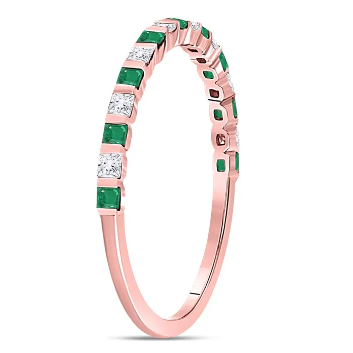 10k Rose Gold Princess Emerald Diamond Alternating Stackable Band Ring 13 Cttw gndatlanta Rings