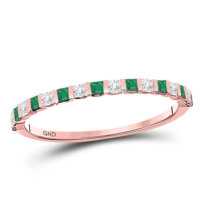 10k Rose Gold Princess Emerald Diamond Alternating Stackable Band Ring 13 Cttw gndatlanta Rings