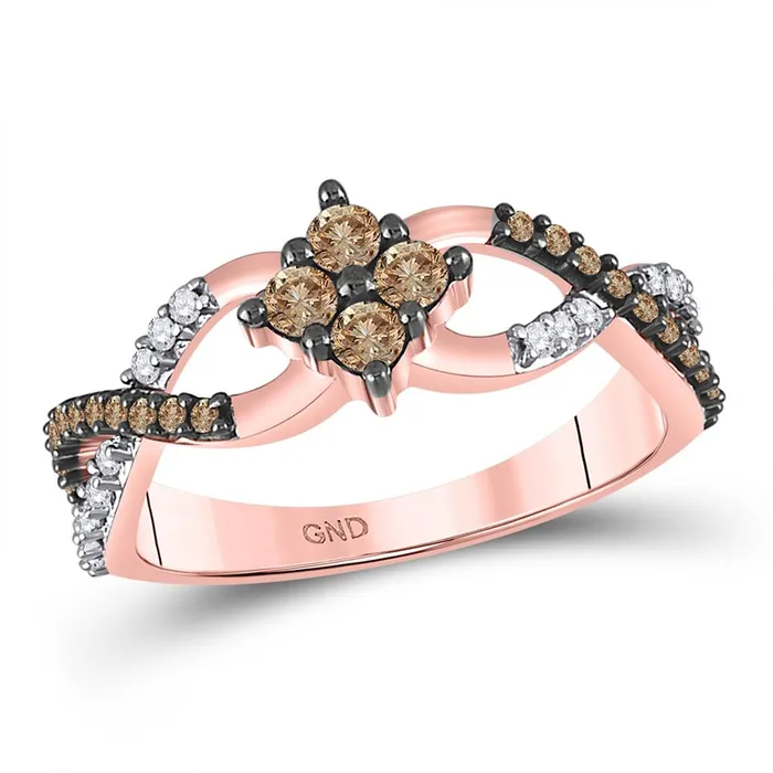 10k Rose Gold Round Brown Diamond Cluster Twist Ring 12 Cttw gndatlanta Rings 10k Rose Gold Round Brown Diamond Cluster Twist Ring 12 Cttw gndatlanta Rings