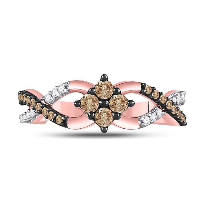 10k Rose Gold Round Brown Diamond Cluster Twist Ring 12 Cttw gndatlanta Rings