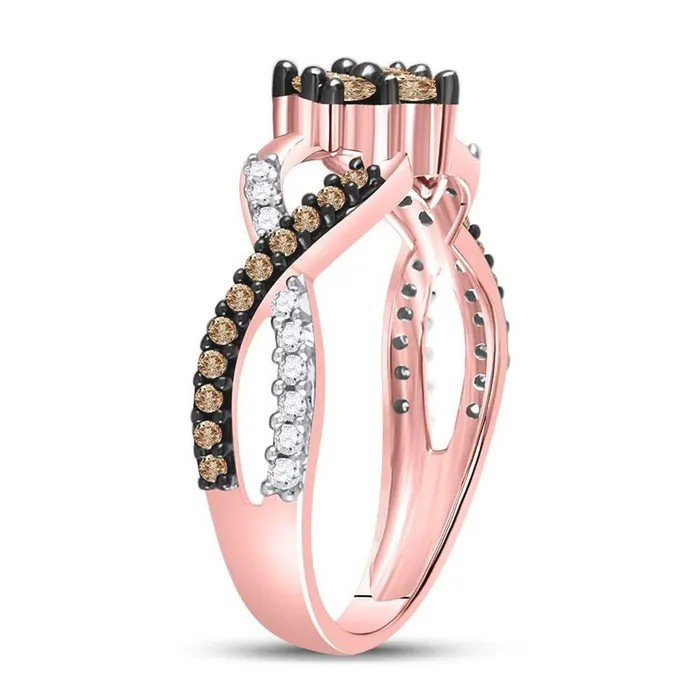 10k Rose Gold Round Brown Diamond Cluster Twist Ring 12 Cttw gndatlanta Rings