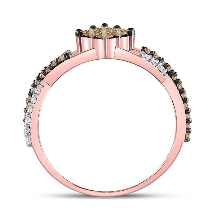 10k Rose Gold Round Brown Diamond Cluster Twist Ring 12 Cttw gndatlanta Rings