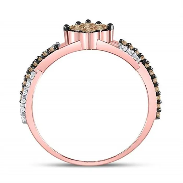10k Rose Gold Round Brown Diamond Cluster Twist Ring 12 Cttw gndatlanta Rings