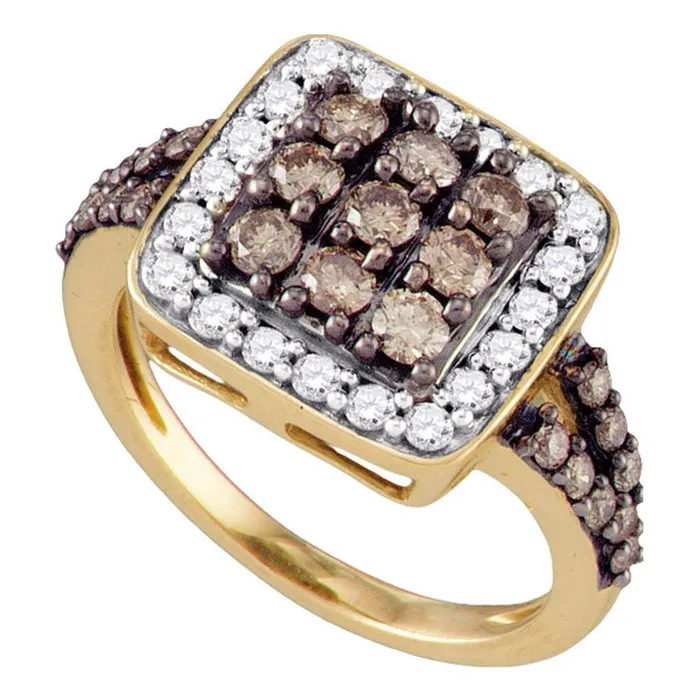 10k Rose Gold Round Brown Diamond Square Cluster Ring 112 Cttw gndatlanta Rings 10k Rose Gold Round Brown Diamond Square Cluster Ring 112 Cttw gndatlanta Rings