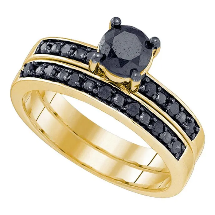 10k Yellow Gold Round Black Diamond Bridal Wedding Ring Set 1 Cttw gndatlanta Rings 10k Yellow Gold Round Black Diamond Bridal Wedding Ring Set 1 Cttw gndatlanta Rings