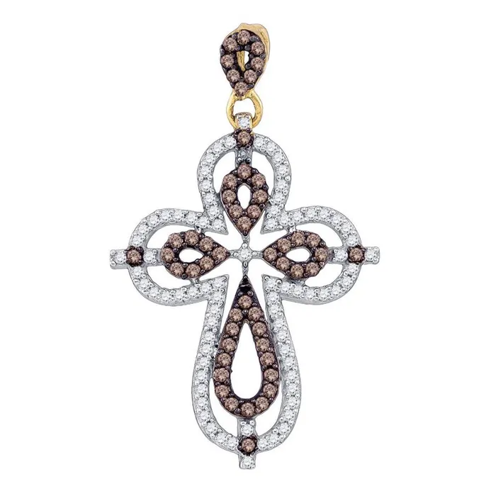 10k Yellow Gold Round Brown Diamond Cross Pendant 12 Cttw gndatlanta Necklaces 10k Yellow Gold Round Brown Diamond Cross Pendant 12 Cttw gndatlanta Necklaces