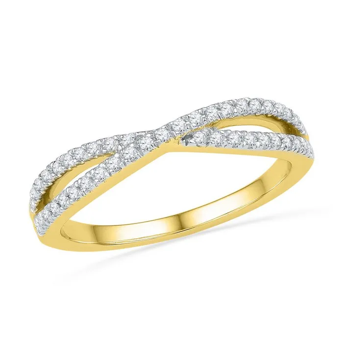 10k Yellow Gold Round Diamond Crossover Band Ring 14 Cttw gndatlanta Rings 10k Yellow Gold Round Diamond Crossover Band Ring 14 Cttw gndatlanta Rings