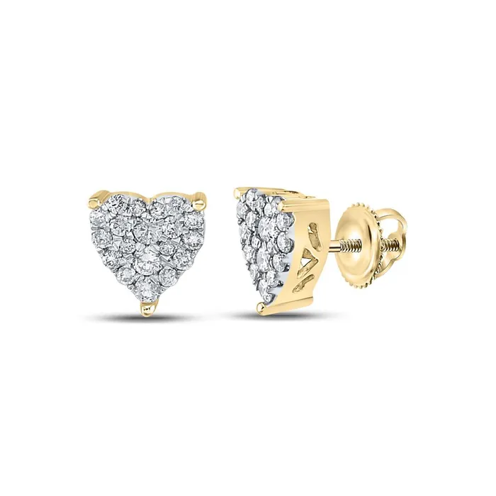 10k Yellow Gold Round Diamond Heart Earrings 14 Cttw gndatlanta Earrings